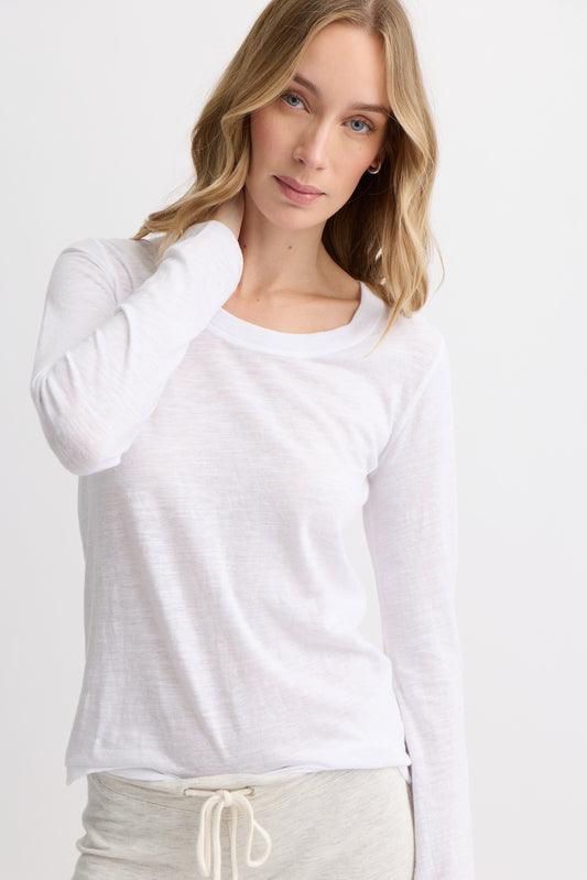 Textured Tri-Blend Fitted Long Sleeve Crew