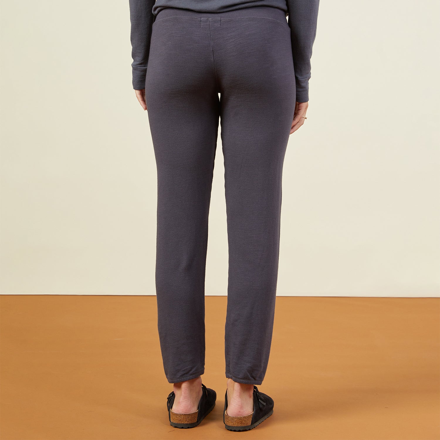 Back view of model wearing the supersoft vintage sweats in vintage black.