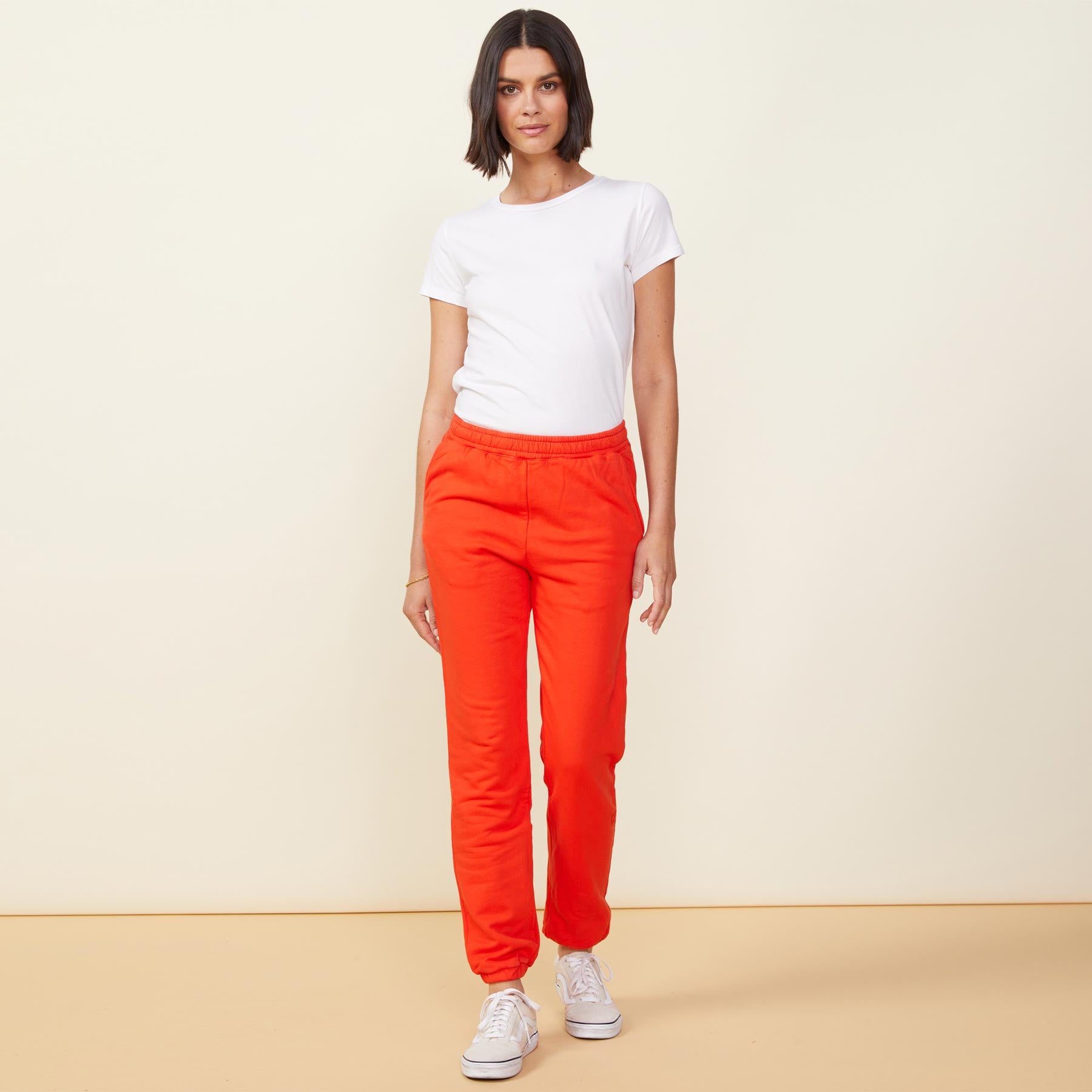 Front view of model wearing the 90's tee in white.