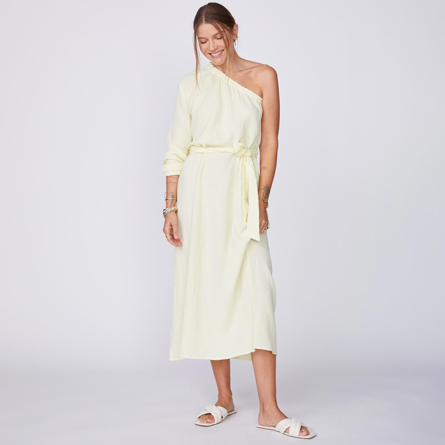 color group - GAUZE ONE SHOULDER DRESS - HD0482
