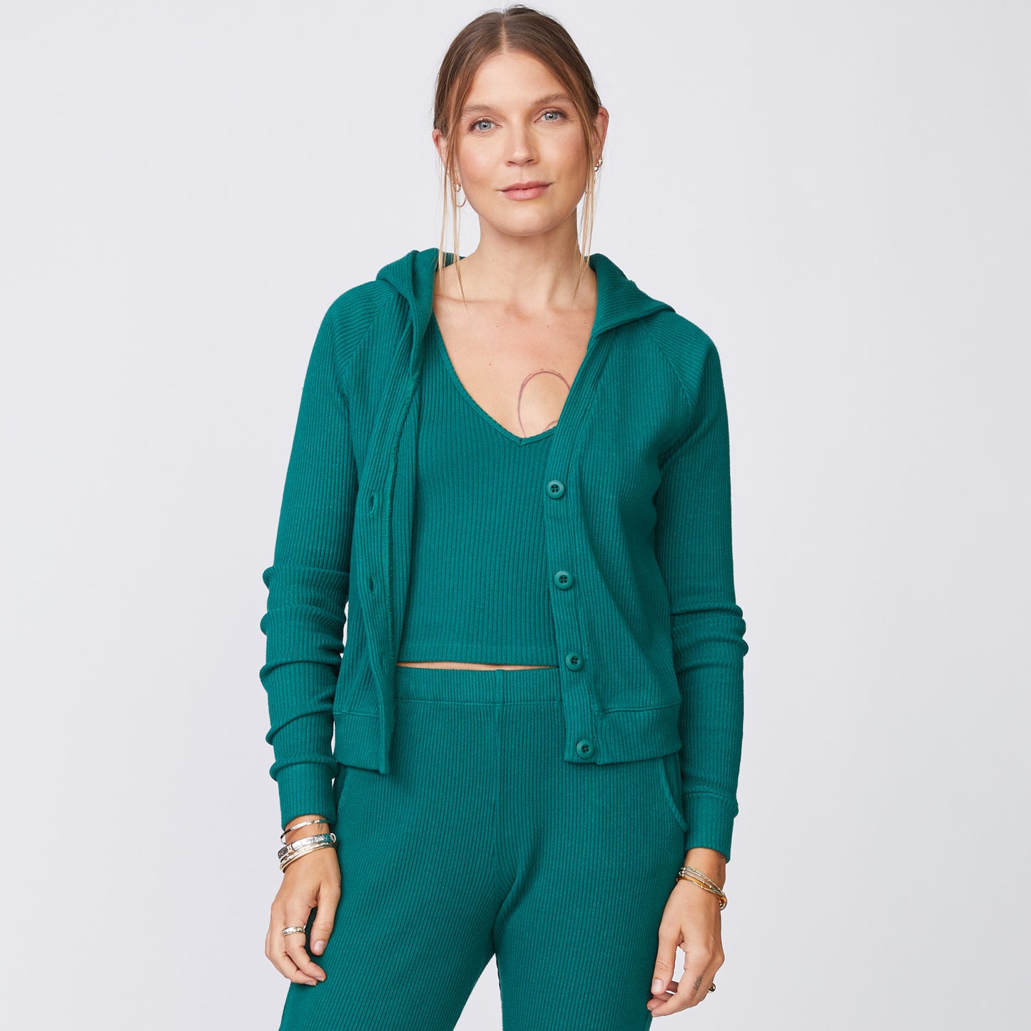 Brushed Rib Hooded Cardigan