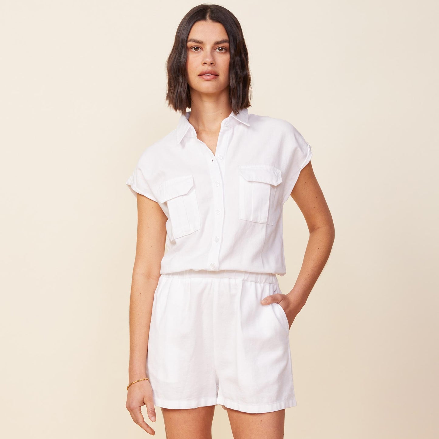 Cotton Twill Pocket Romper - WHITE – MONROW