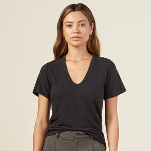 Textured Tri-Blend Fitted V Neck Tee