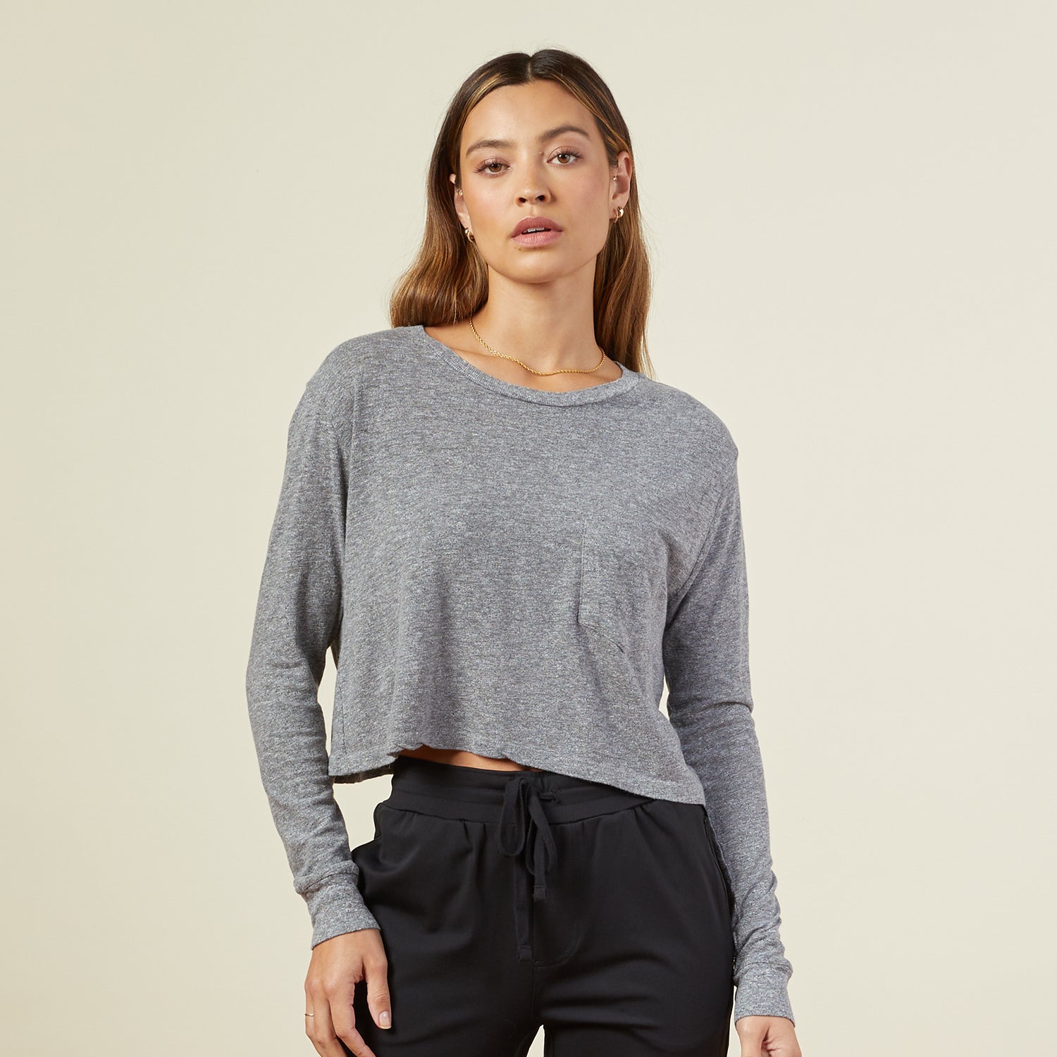 color group - CROPPED LONG SLEEVE EX-BOYFRIEND POCKET CREW - HT1024(-1)