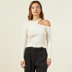 RIBBED MODAL CUT-OUT SHOULDER LONGSLEEVE - OFF WHITE