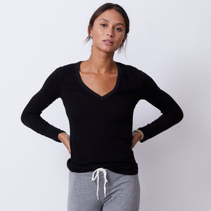 Textured Tri-Blend Fitted Long Sleeve V Neck Tee (9535392196)