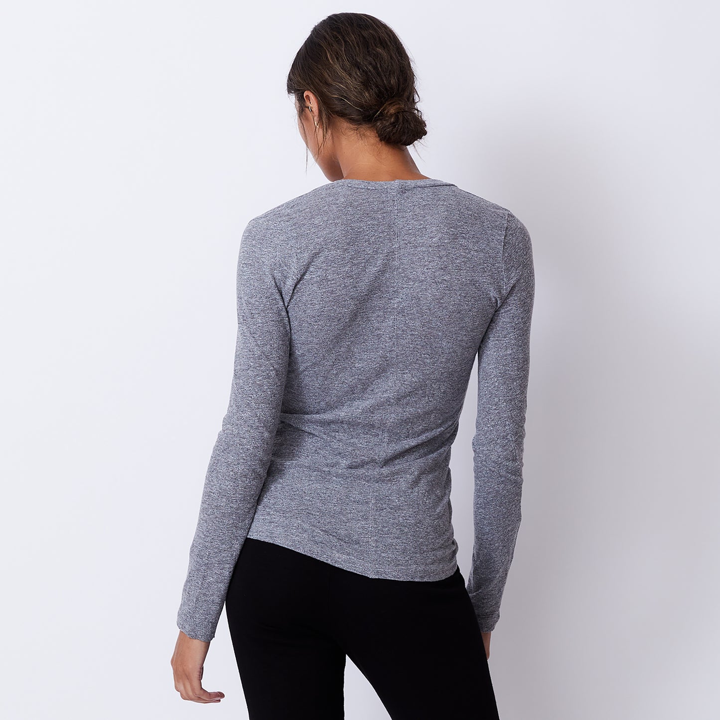 Textured Tri-Blend Fitted Long Sleeve V Neck Tee