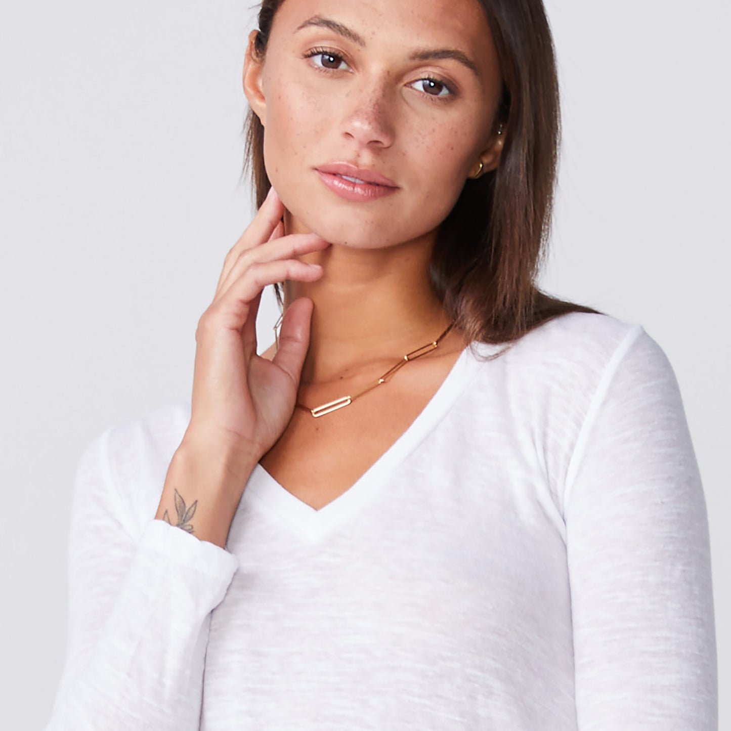 Textured Tri-Blend Fitted Long Sleeve V Neck Tee (1693384147046)