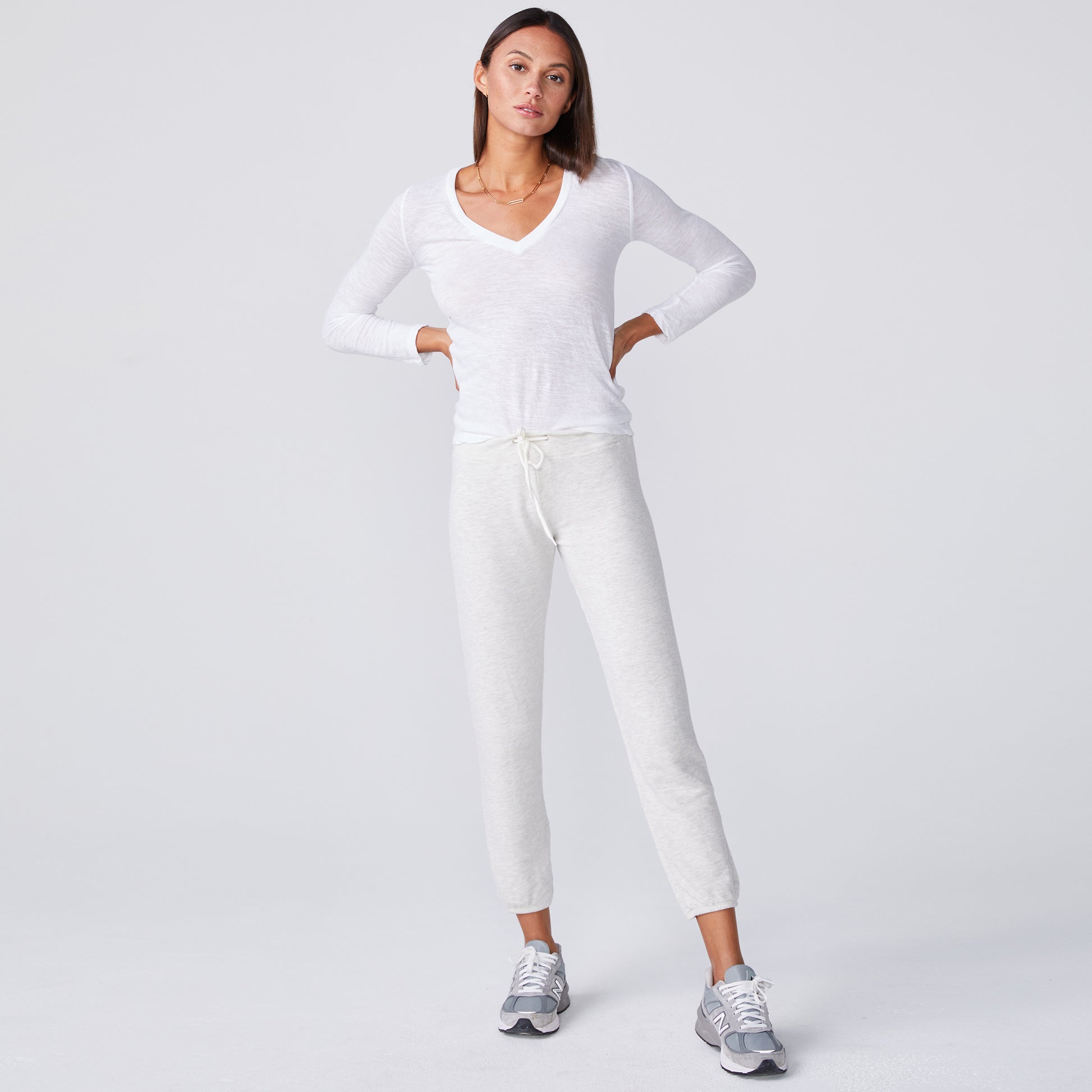 Textured Tri-Blend Fitted Long Sleeve V Neck Tee (1693384147046)