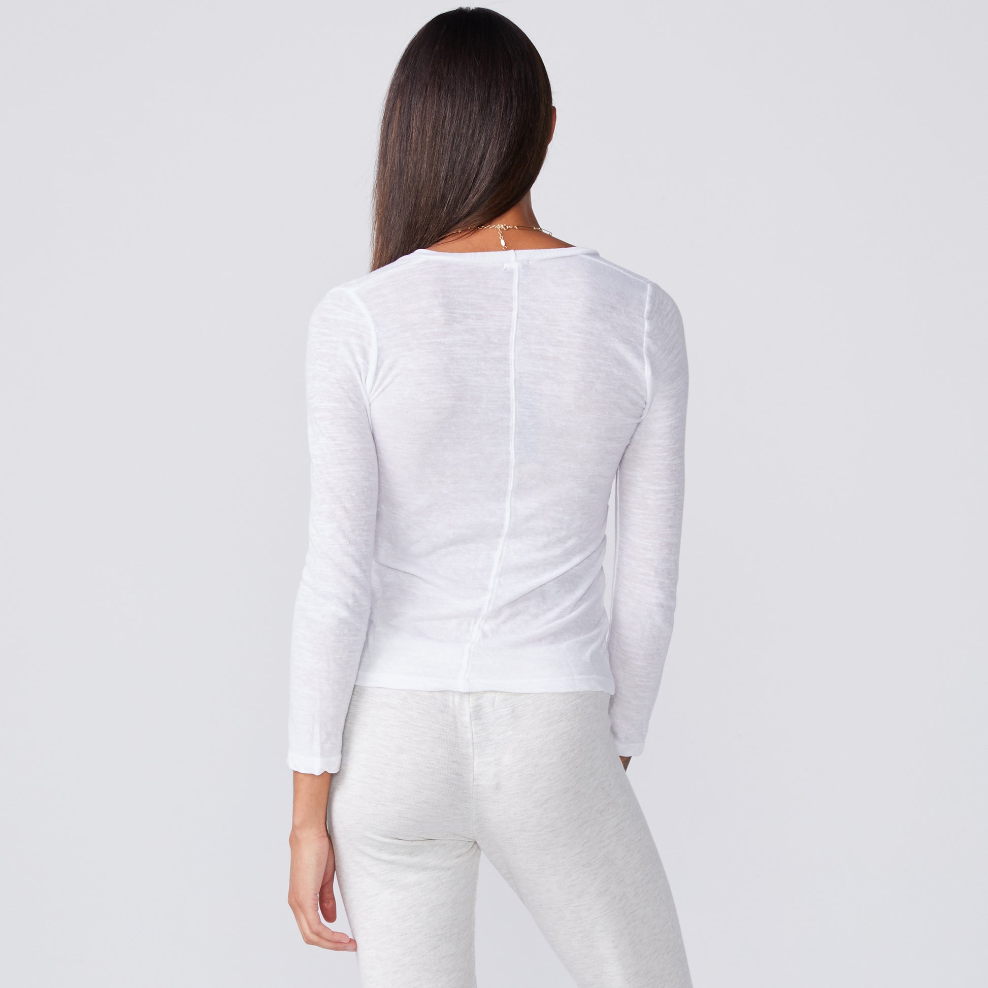 Textured Tri-Blend Fitted Long Sleeve V Neck Tee (1693384147046)